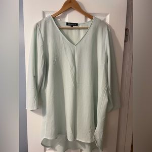 Womens large mint pistachio sea green chiffon 3/4 sleeve top blouse shirt